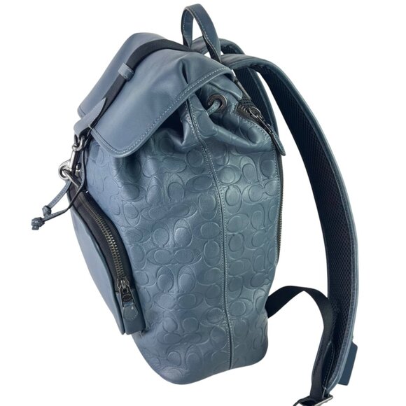 COACH Sky Blue Signature Leather Sullivan Unisex Drawstring Backpack - Picture 2 of 13